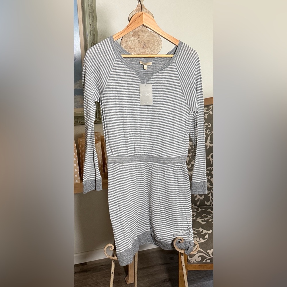 Bordeaux Striped 100% cotton, long sleeve gray dress by Anthropologie sz S